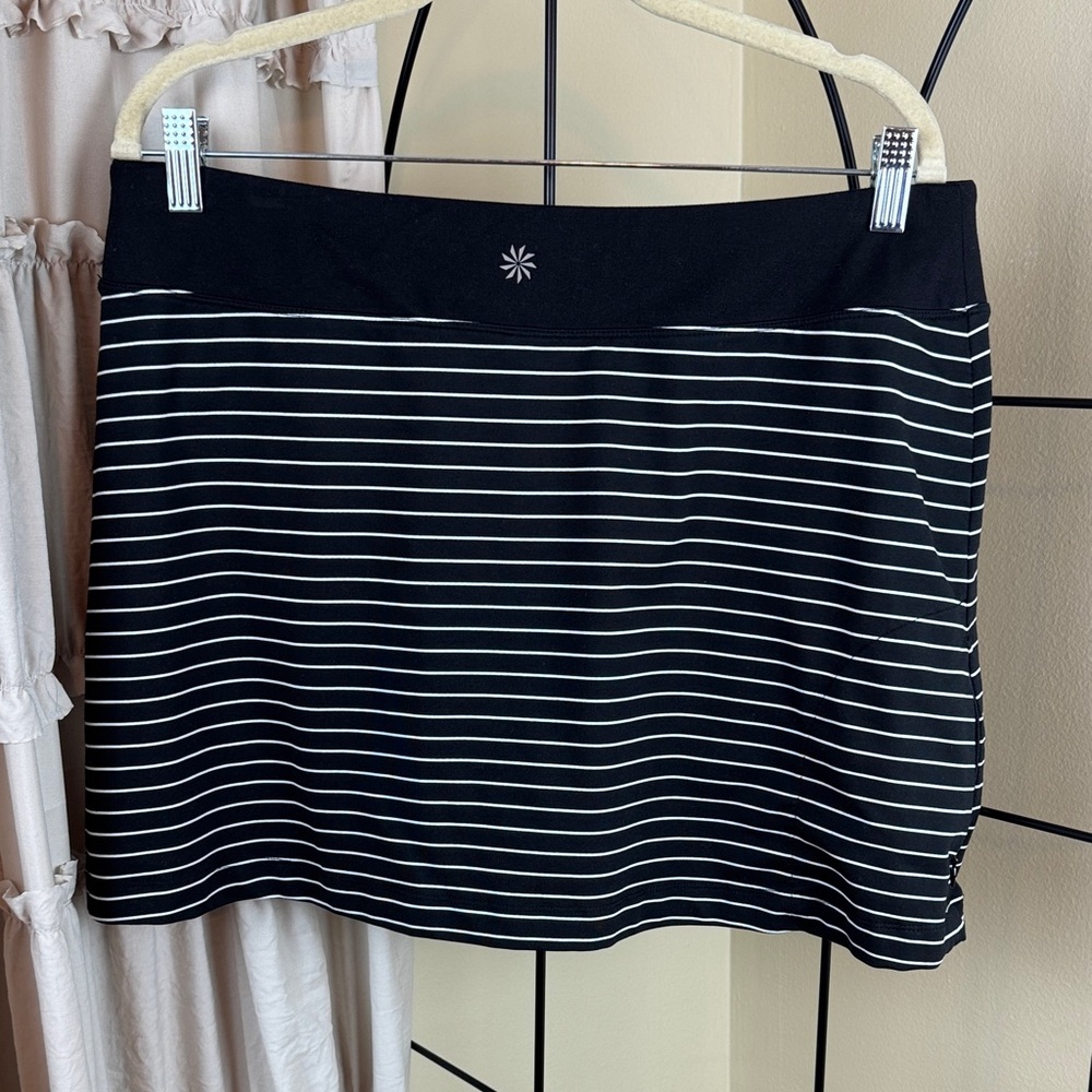 Athleta Black with White Stripes Skort Mini Skirt Built in Shorts Size L - Picture 3 of 7